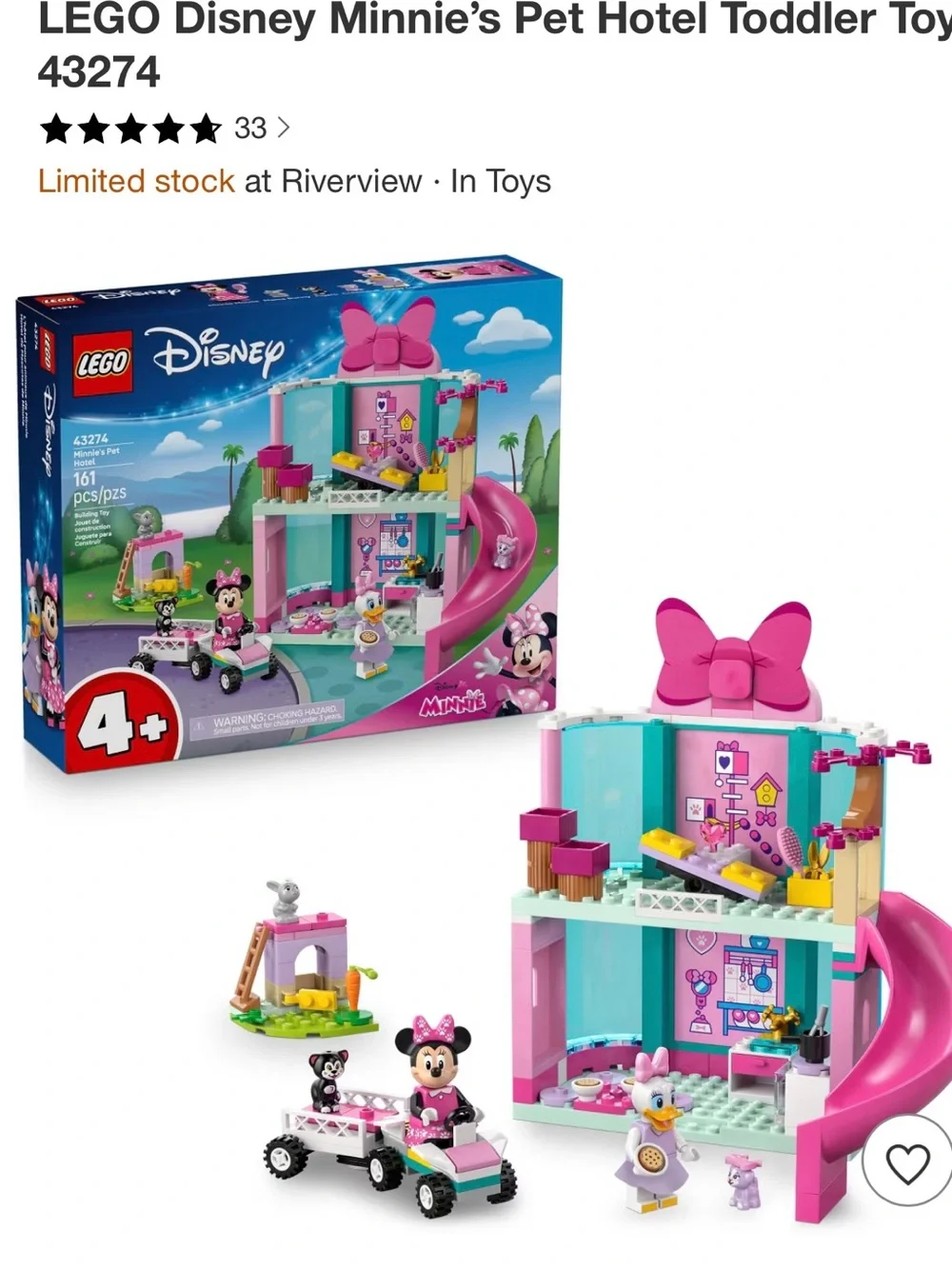 Lego Disney Minnie Pet Hotel Playset - Pink & Teal